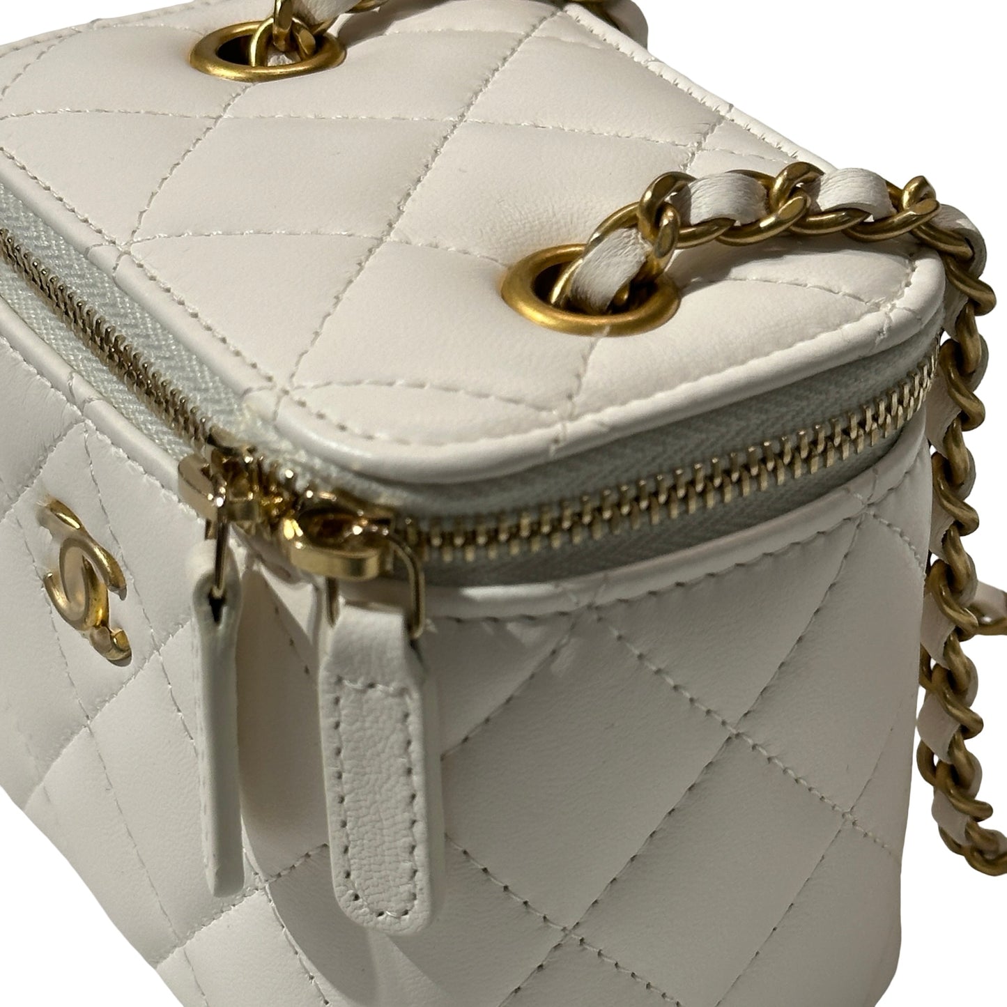 Used CHANEL Lambskin Leather Vanity Case White GHW