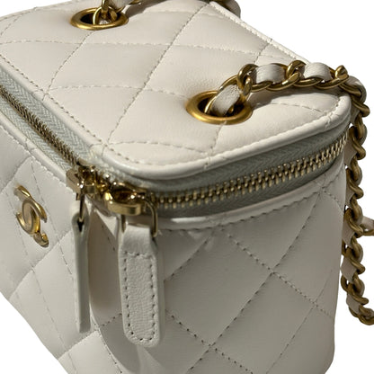 Used CHANEL Lambskin Leather Vanity Case White GHW