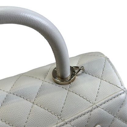 Used CHANEL Quilted Caviar Coco Handle Handbag White GHW