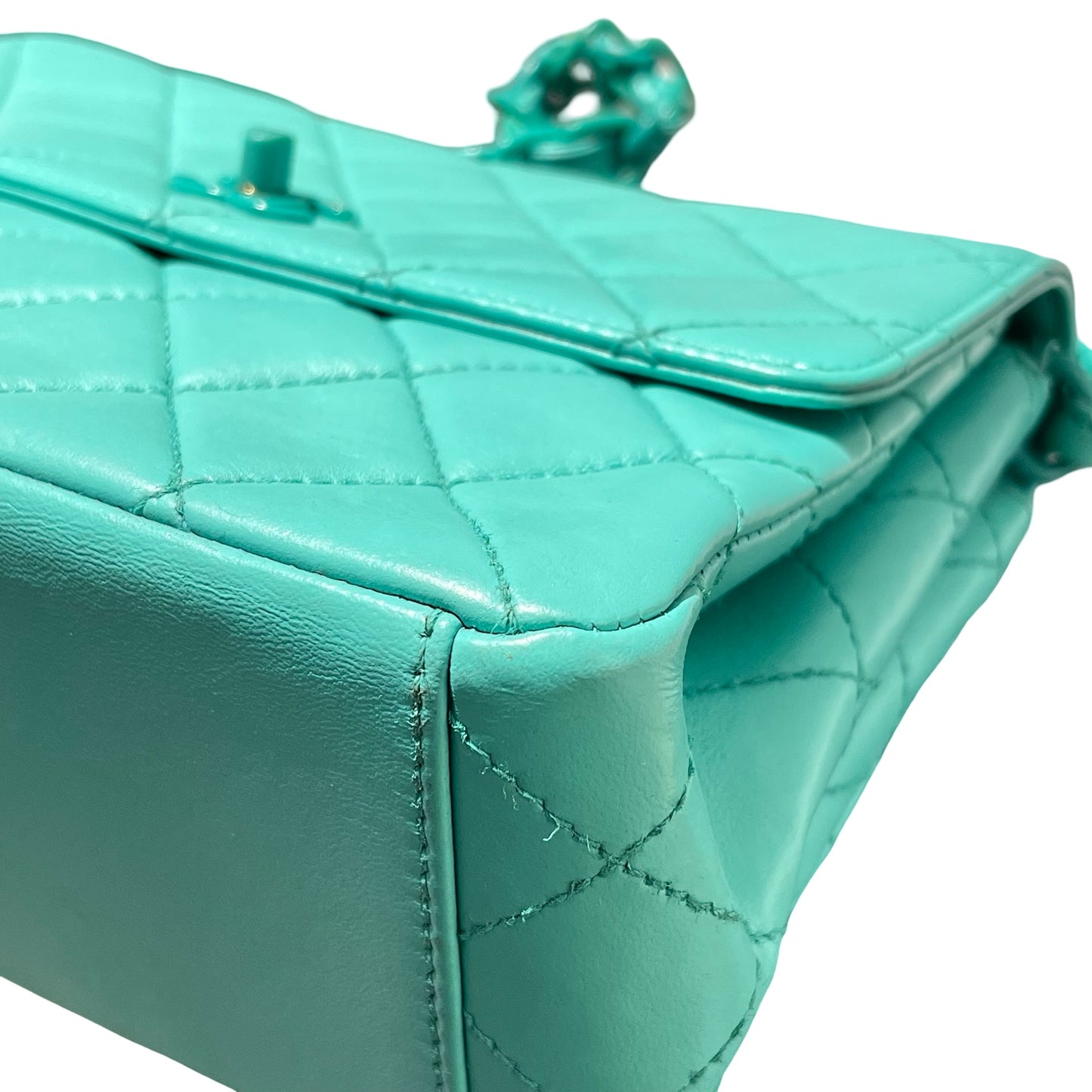 Used CHANEL Vintage flag Flat bag Green GHW