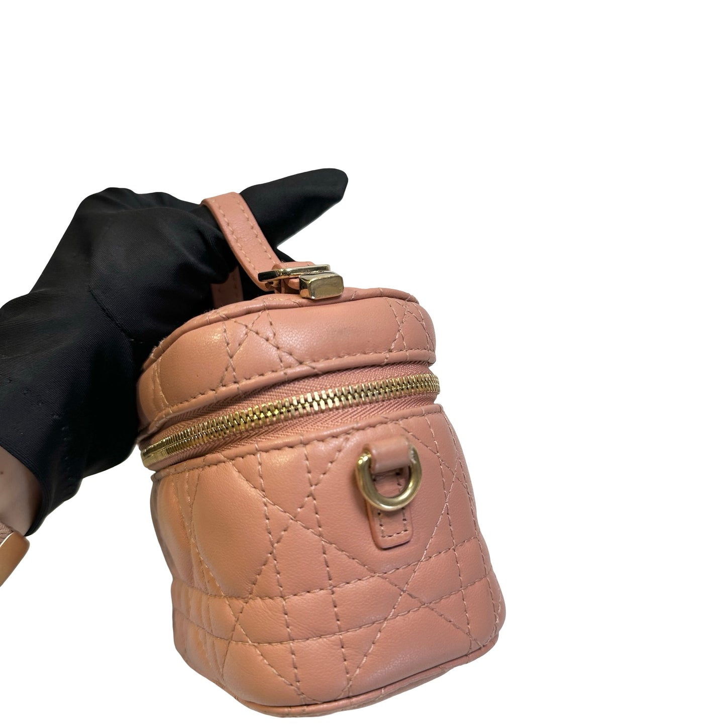 Used DIOR Cannage Cannage Vanity case Pink，GHW