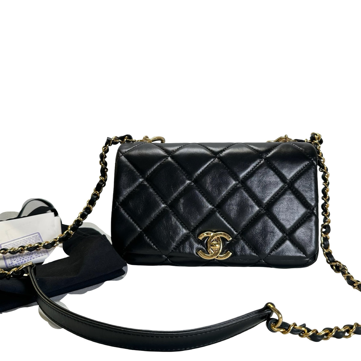 Used CHANEL Lambskin 22A Small Color Match Chain shoulder bag Black GHW