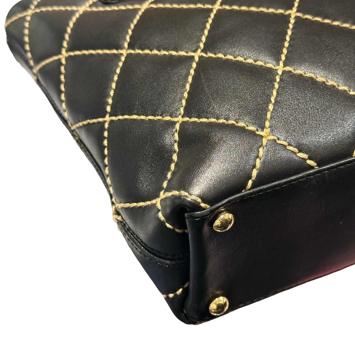 Used CHANEL Lambskin Leather Vintage Black GHW Handbag Black