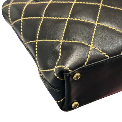 Used CHANEL Lambskin Leather Vintage Black GHW Handbag Black