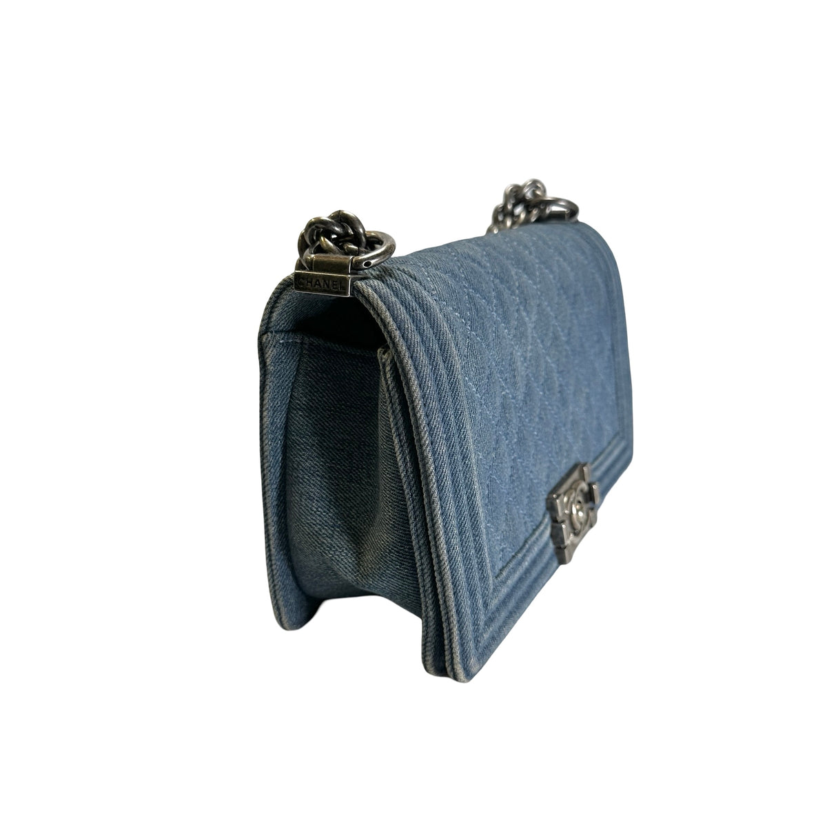 Used CHANEL Denim Boy Chain Shoulder Bag Blue