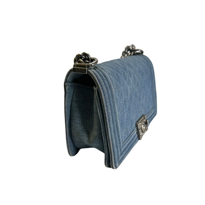 Used CHANEL Denim Boy Chain Shoulder Bag Blue