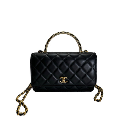 Used CHANEL Quilted Leather Wallet on Chain Wallet on chain Black Gold
