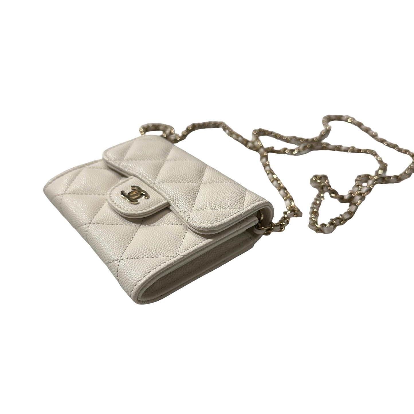 Used CHANEL Calfskin Leather MINI Cross Body Bag PHW White