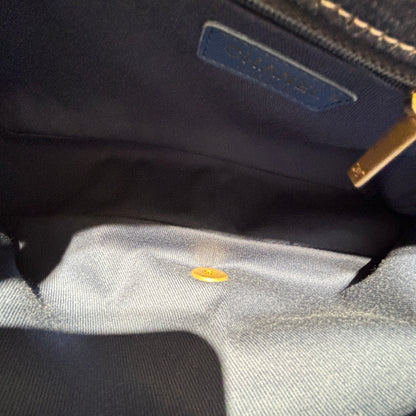 Used CHANEL Denim Classic Flap Medium Chain Shoulder Bag Navy Blue GHW