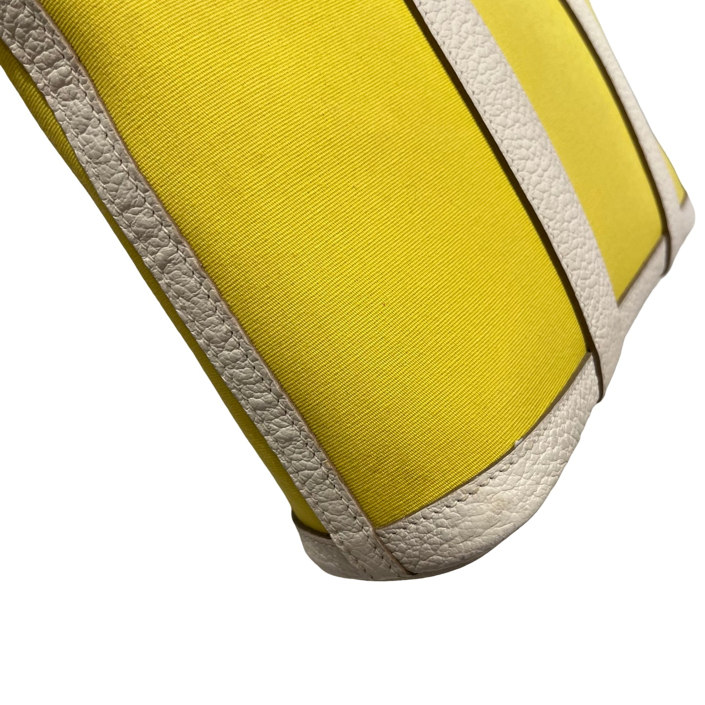 Used HERMES Canvas Leather Garden File Tote Bag Yellow White