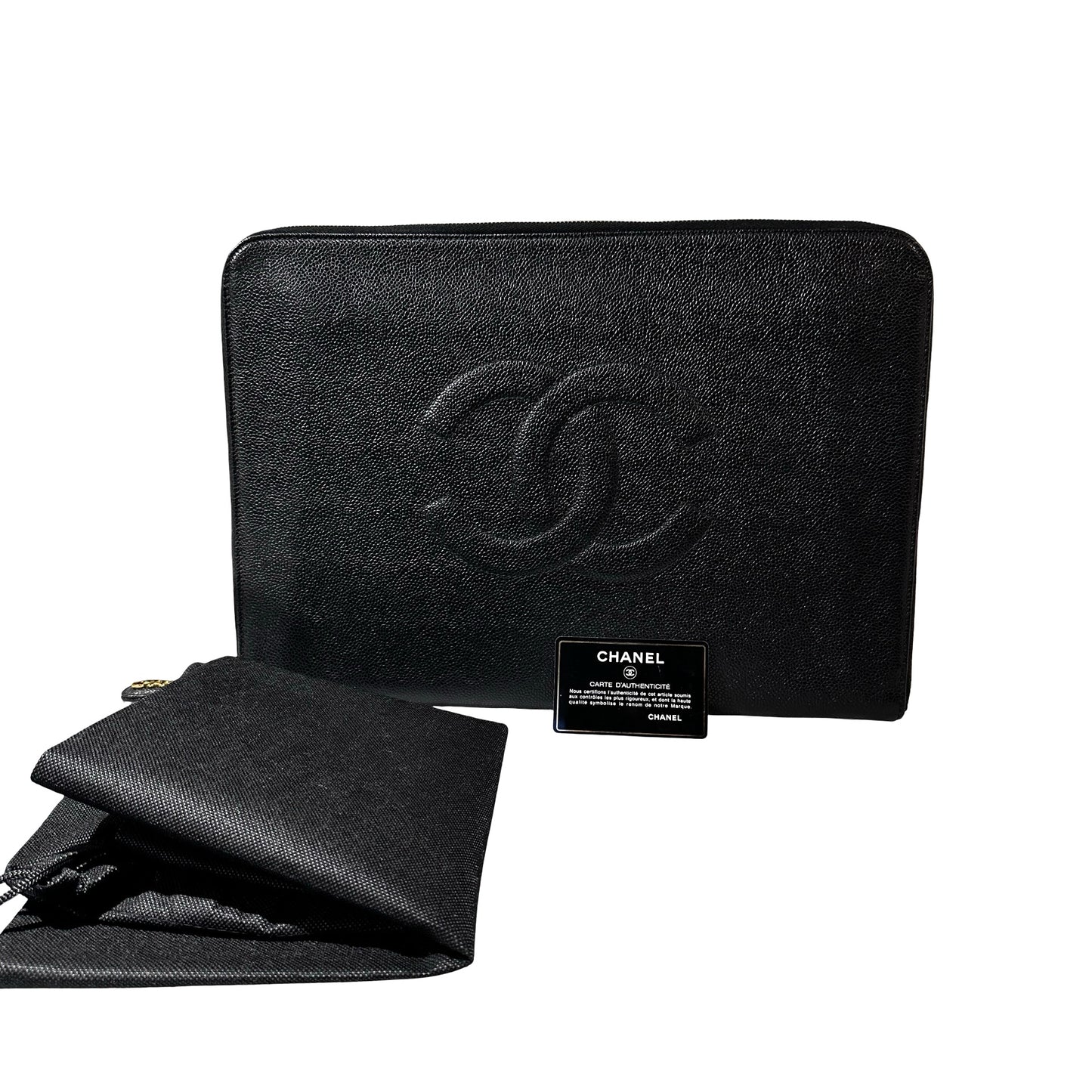 Used Chanel Calfskin Leather Clutch Black GHW
