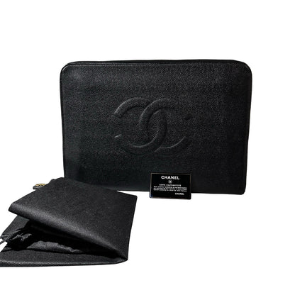 Used Chanel Calfskin Leather Clutch Black GHW
