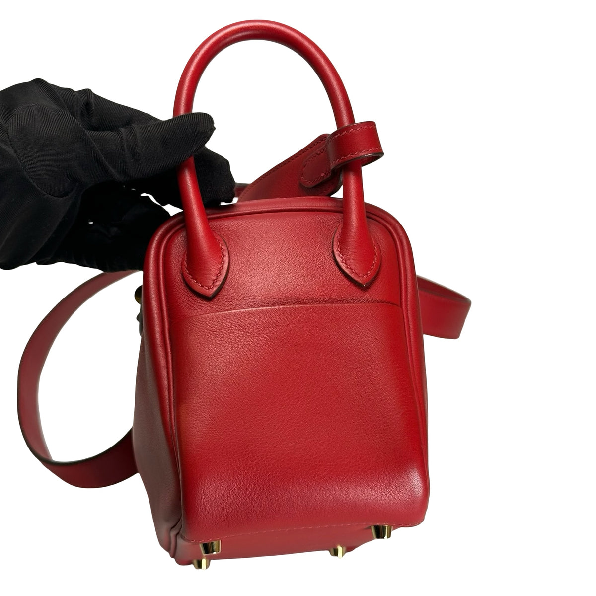 Used HERMES Swift Mini Lindy Handbag Red GHW