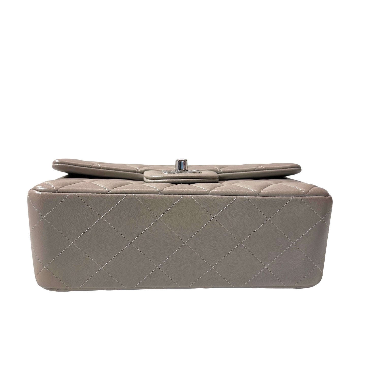 Used CHANEL Quilted Lambskin Classic Flap Chain Shoulder Bag Grey PHW