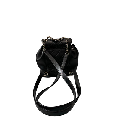 Used Chanel Calfskin Leather Small Duma Backpack Black GHW