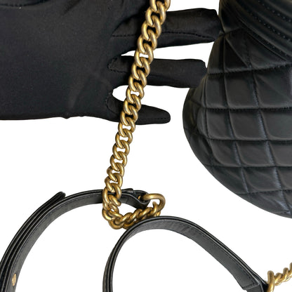 Used CHANEL Quilted Leather Boy Chanel Bucket Bag Bucket Bag Black，GHW