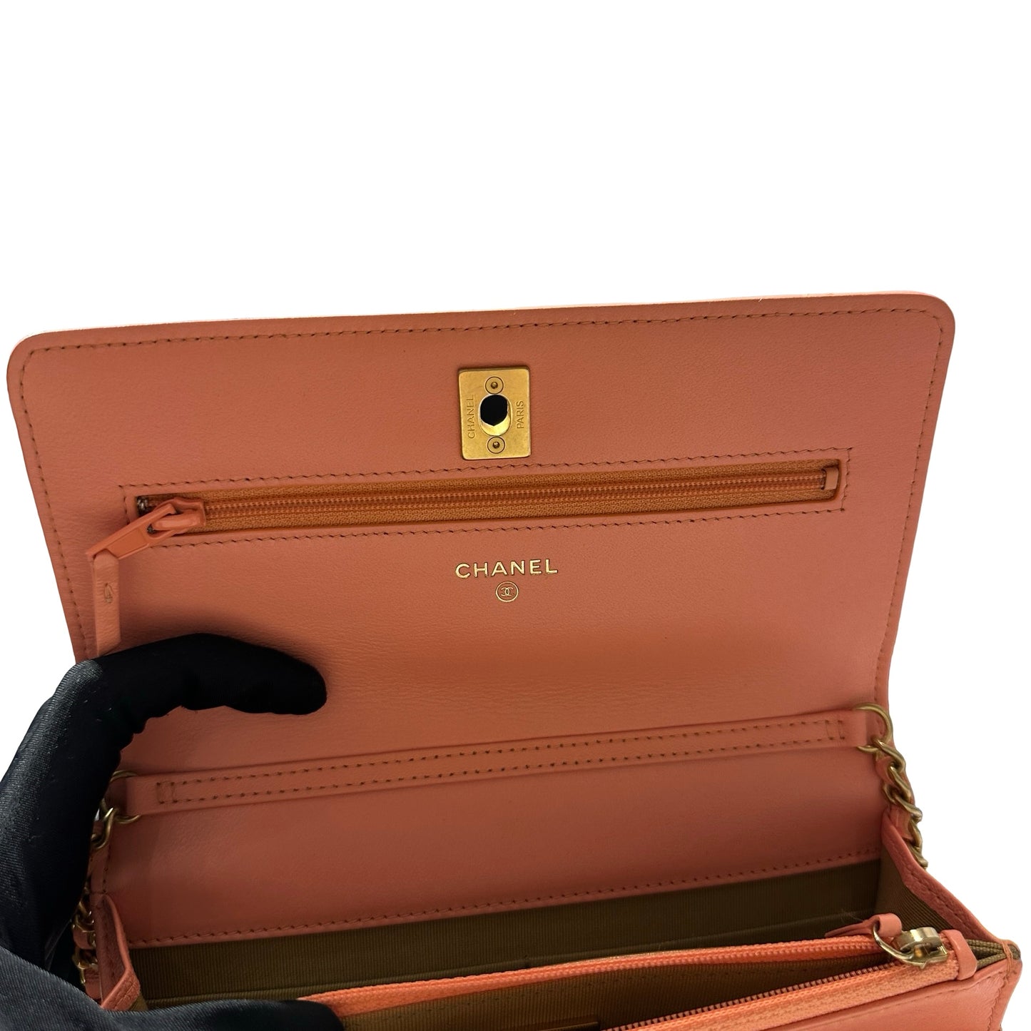 Used CHANEL WOC with Gold Ball Cross Body Bag Orange GHW