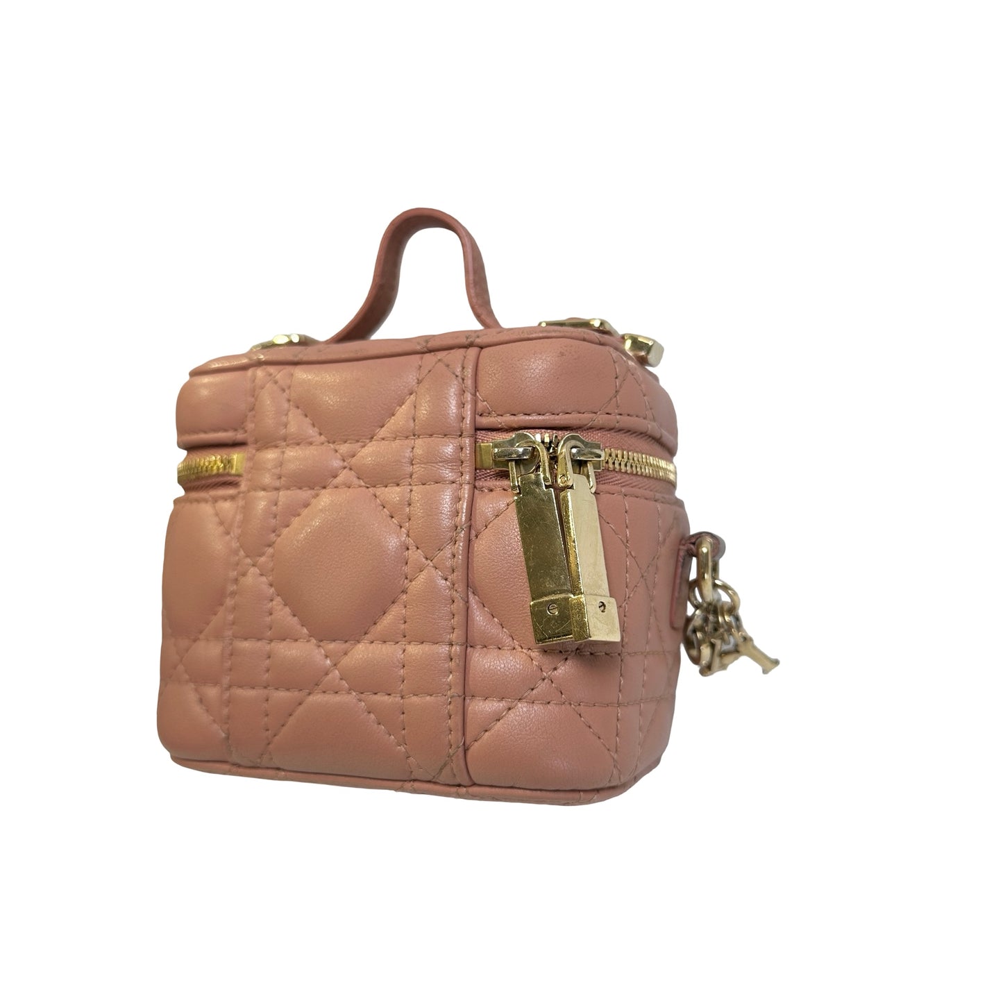 Used DIOR Cannage Cannage Vanity case Pink，GHW