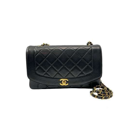 Used CHANEL DIANA Shoulder Bag Black GHW