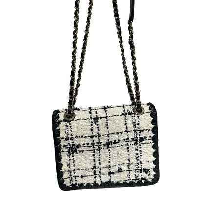 Used CHANEL Tweed Cross Body Bag Black White PHW