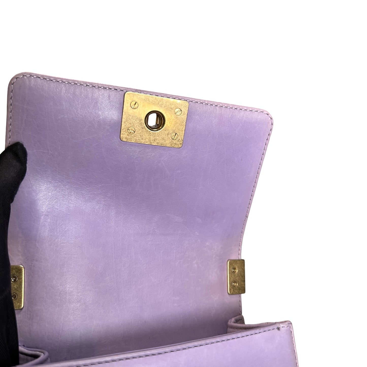 Used CHANEL Braided Lambskin Boy Chain Shoulder Bag Lilac Gold