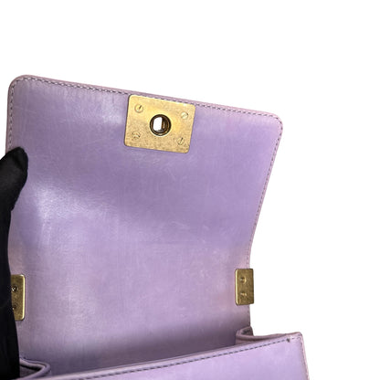 Used CHANEL Braided Lambskin Boy Chain Shoulder Bag Lilac Gold