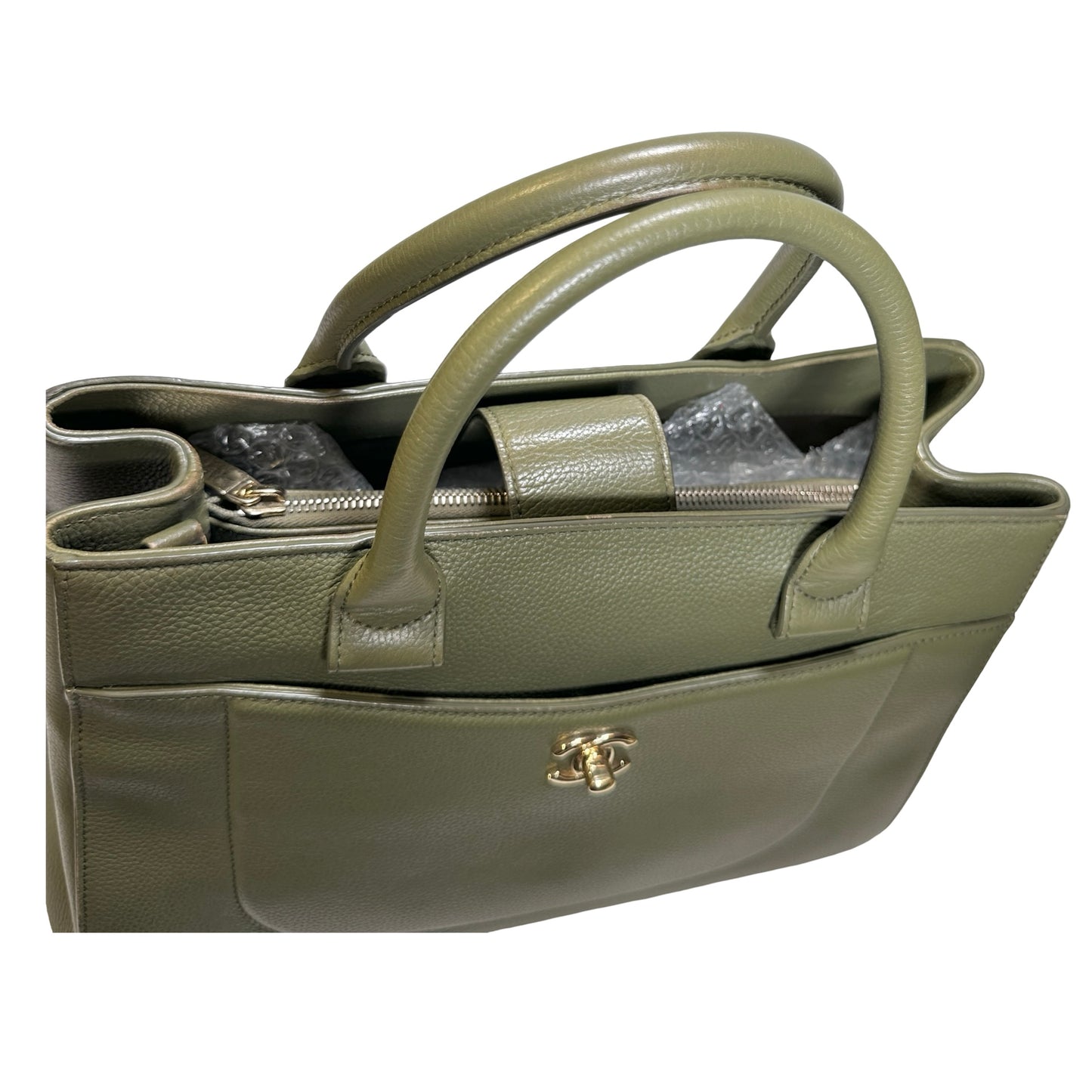 Used CHANEL Calfskin Leather Tote Bag Green