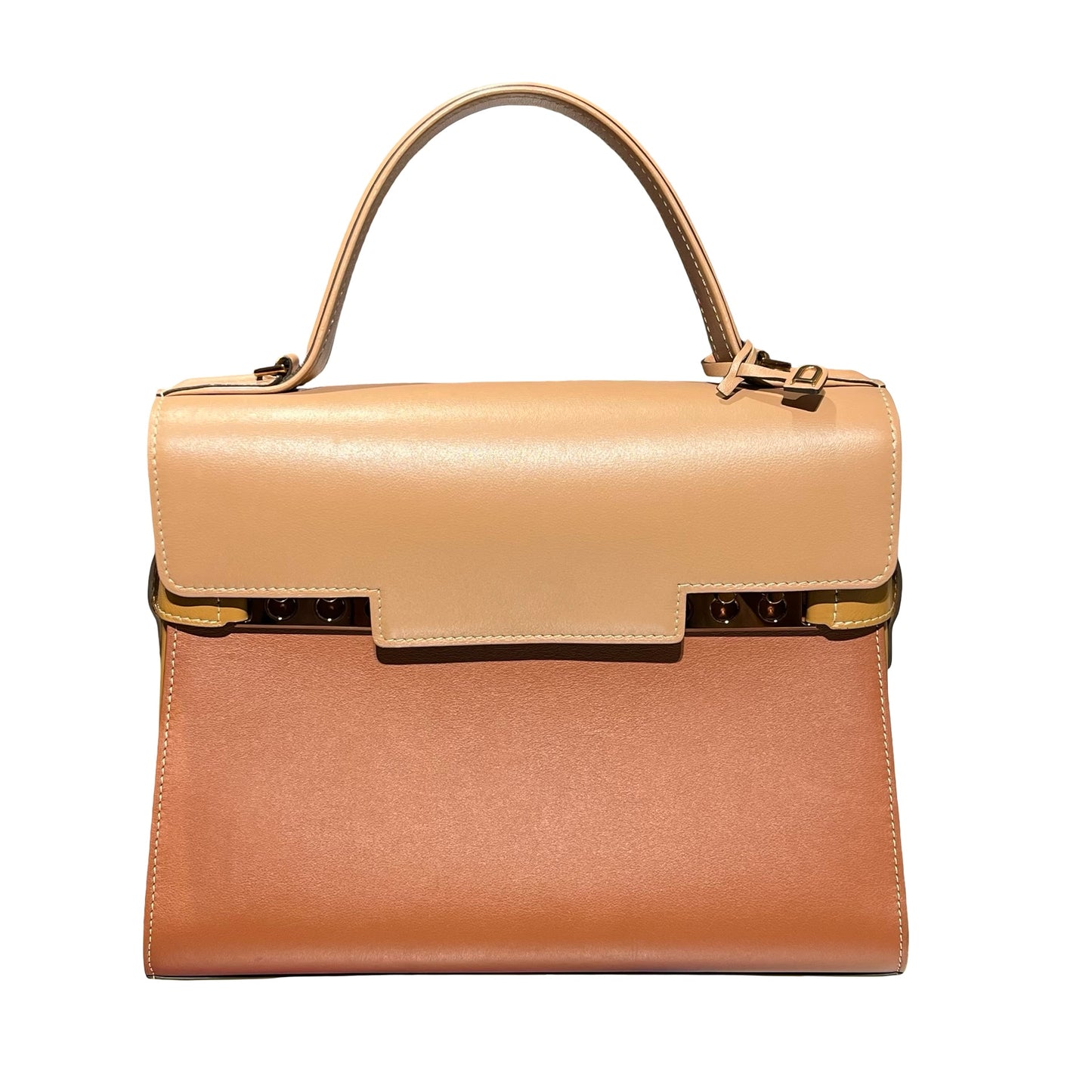 Used Delvaux Calfskin Leather Tempete MM Shoulder Bag Pink RGHW