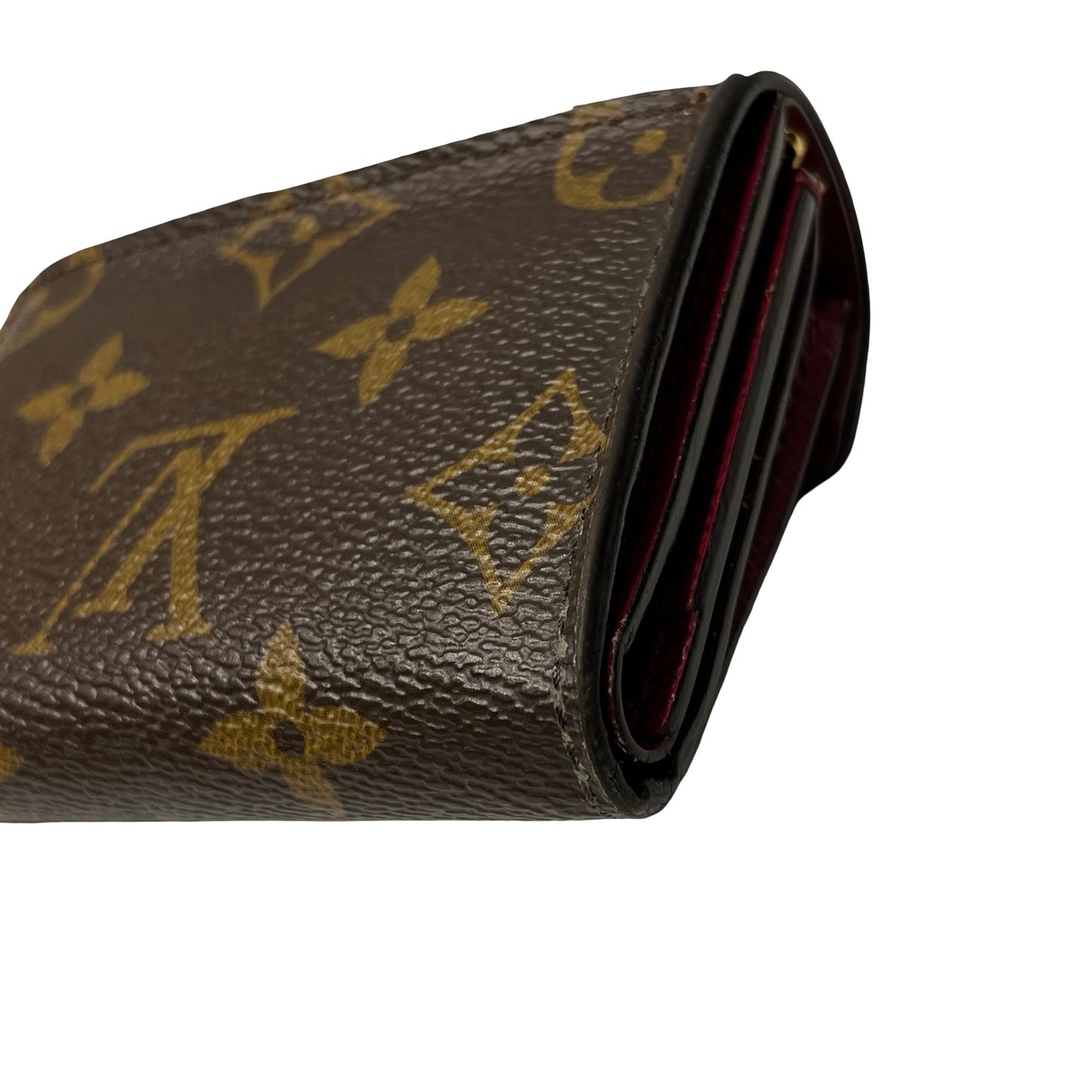 Used Louis Vuitton Monogram Wallet Wallet Brown Red GHW