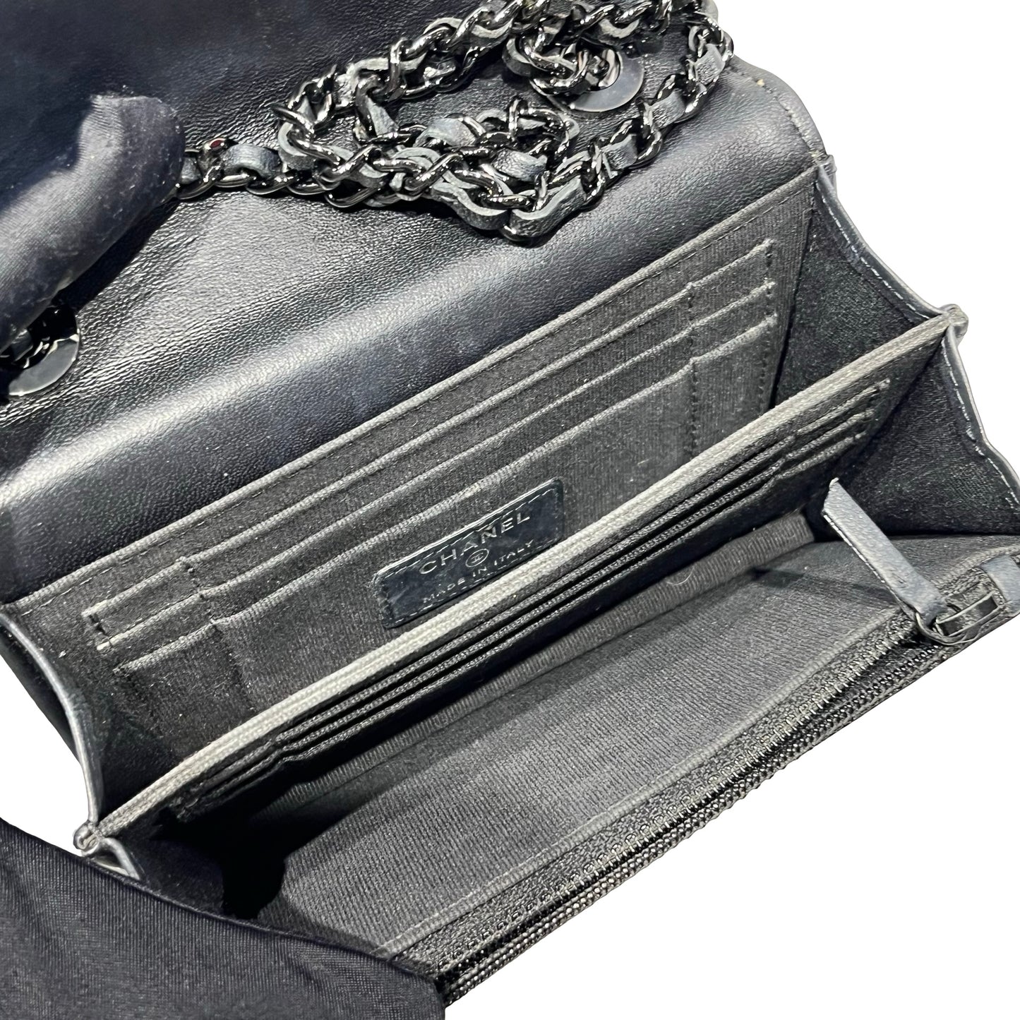 Used CHANEL Calfskin Leather MINI WOC Cross Body Bag Black