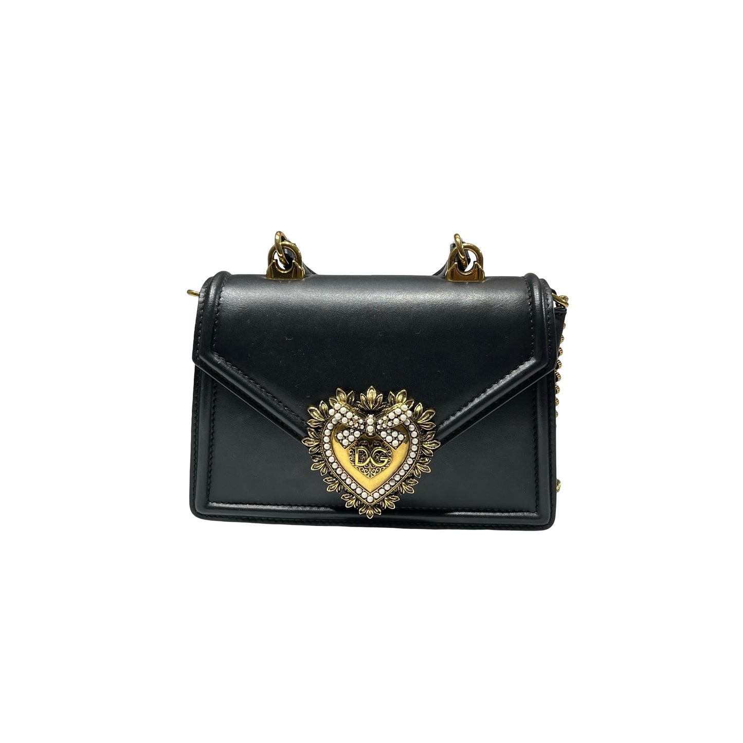 Used DOLCE & GABBANA Calfskin Leather Chain Shoulder Shoulder Bag Black GHW