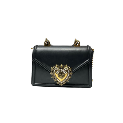 Used DOLCE & GABBANA Calfskin Leather Chain Shoulder Shoulder Bag Black GHW