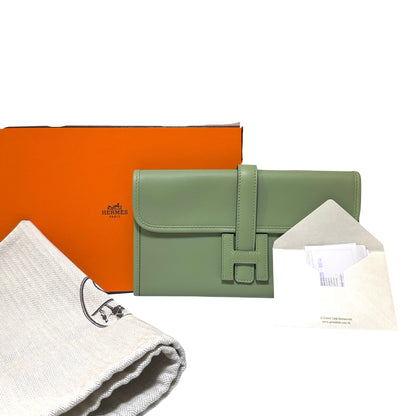 Used HERMES Leather Jige Clutch Green