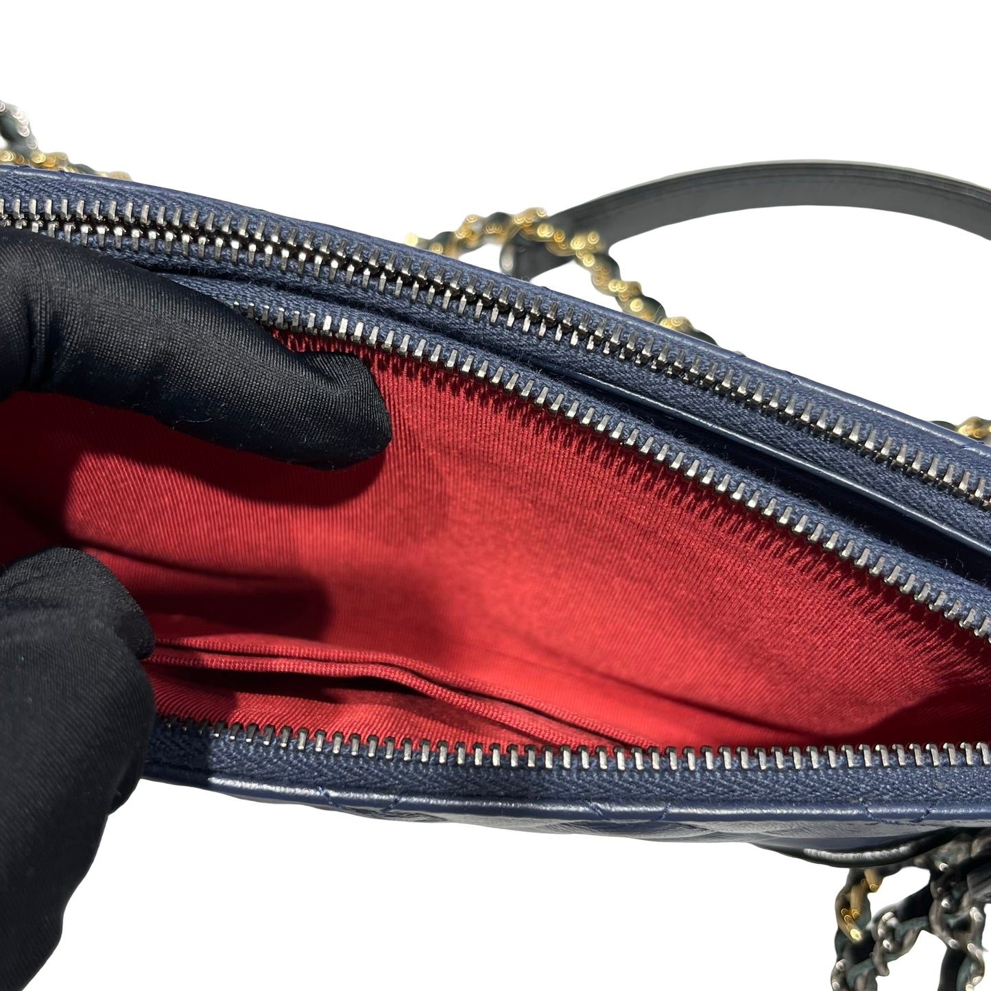 Used Chanel Calfskin Leather Gabrielle small Cross Body Bag Navy GHW Black