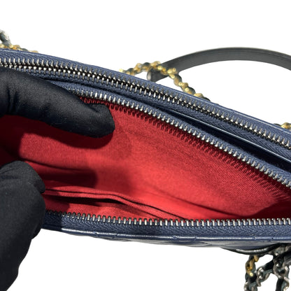 Used Chanel Calfskin Leather Gabrielle small Cross Body Bag Navy GHW Black