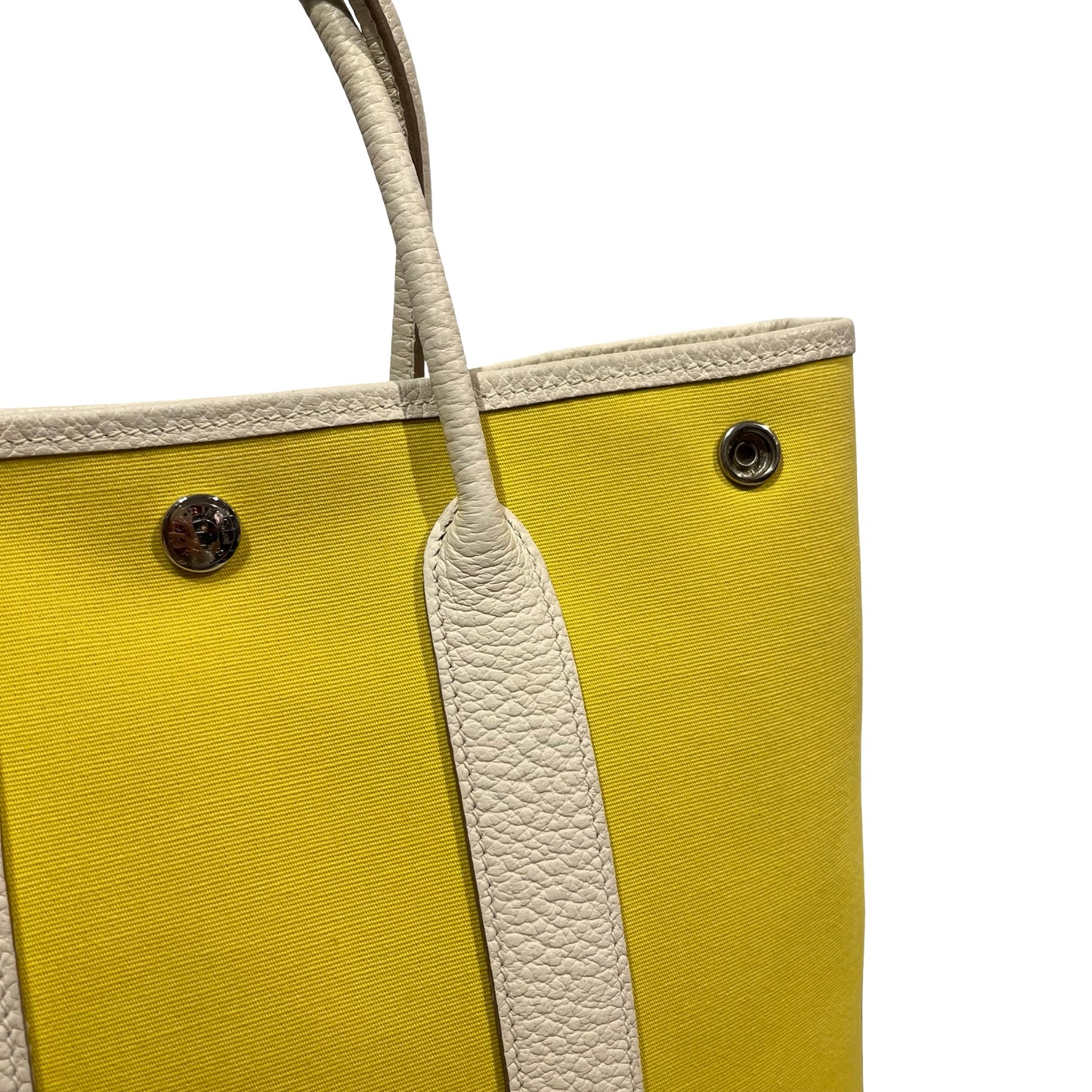 Used HERMES Canvas Leather Garden File Tote Bag Yellow White