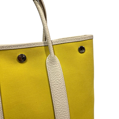 Used HERMES Canvas Leather Garden File Tote Bag Yellow White