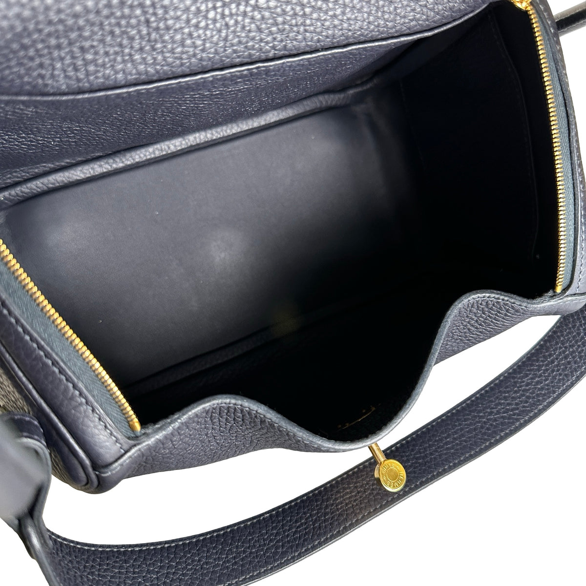 Used HERMES Leather Lindy 26 Handbag Navy GHW