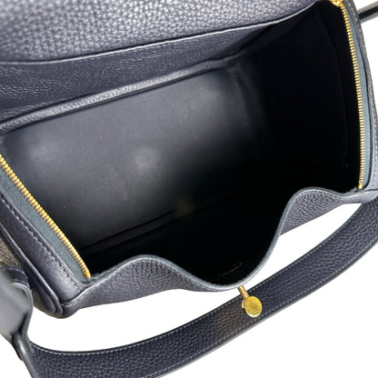 Used HERMES Leather Lindy 26 Handbag Navy GHW