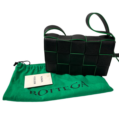 Used Bottega Veneta Calfskin Leather Cassette Shoulder Bag Black Green