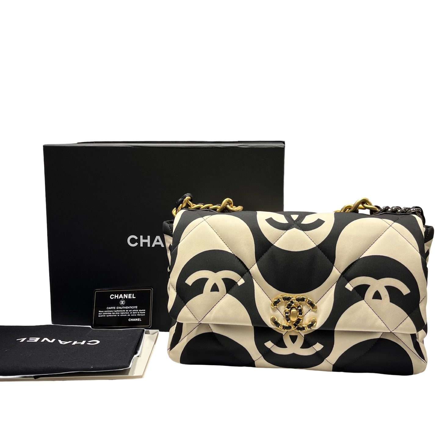 CHANEL 19 Medium Shoulder Bag Black GHW White