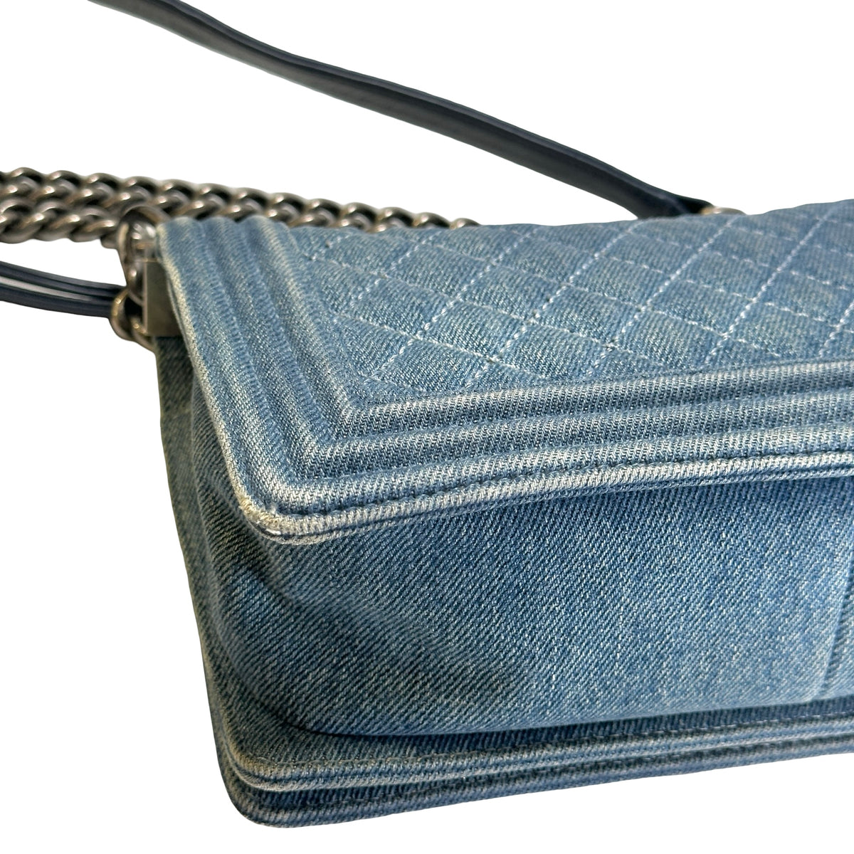 Used CHANEL Denim Boy Chain Shoulder Bag Blue