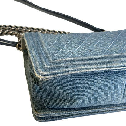 Used CHANEL Denim Boy Chain Shoulder Bag Blue