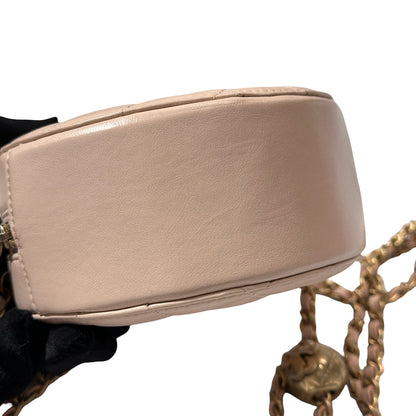 Used CHANEL Lambskin Leather Chain with Gold Ball Cross Body Bag Pink GHW