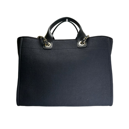 Brand New CHANEL Canvas Deauville Tote Tote Bag Black Silver