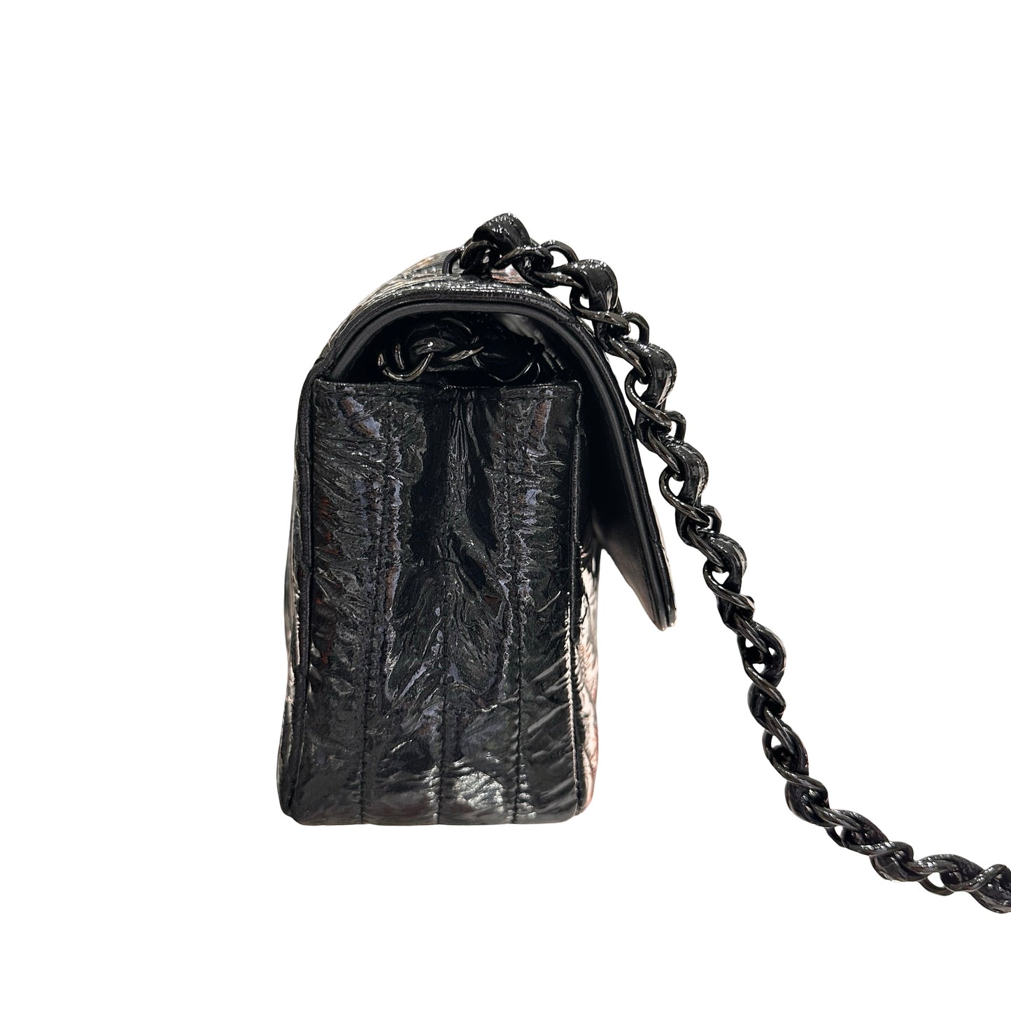 Used CHANEL Patent Leather MINI FLAP 20 CM Cross Body Bag Black