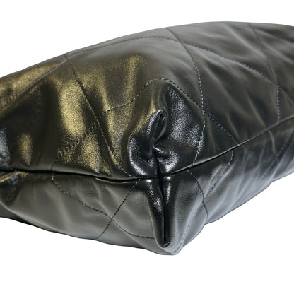 Used Chanel Shiny Calfskin 22 Hobo Bag Black PHW