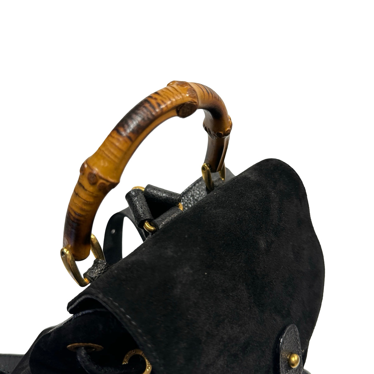 Used GUCCI Suede Leather Bamboo Bamboo Suede Backpack Backpack Black
