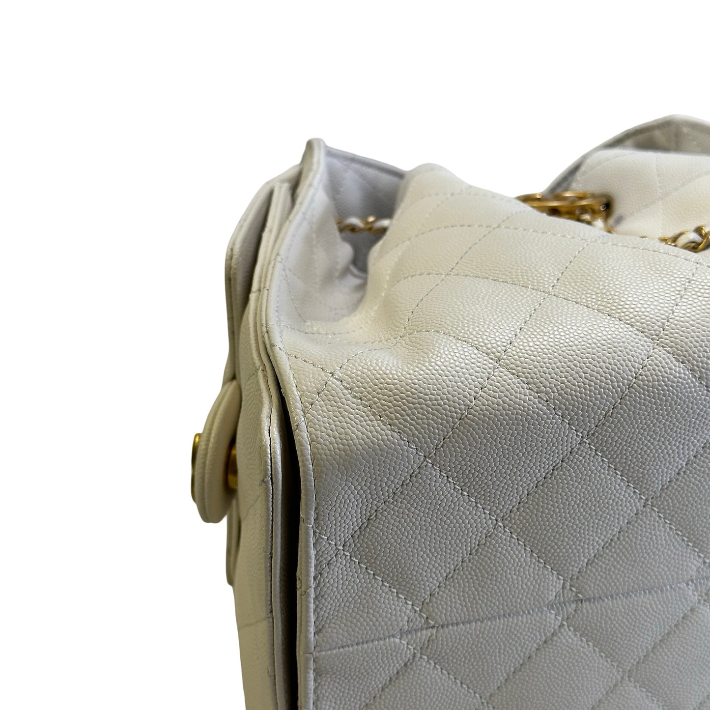 Used CHANEL Caviar Quilted 25 Small Handbag White Gold