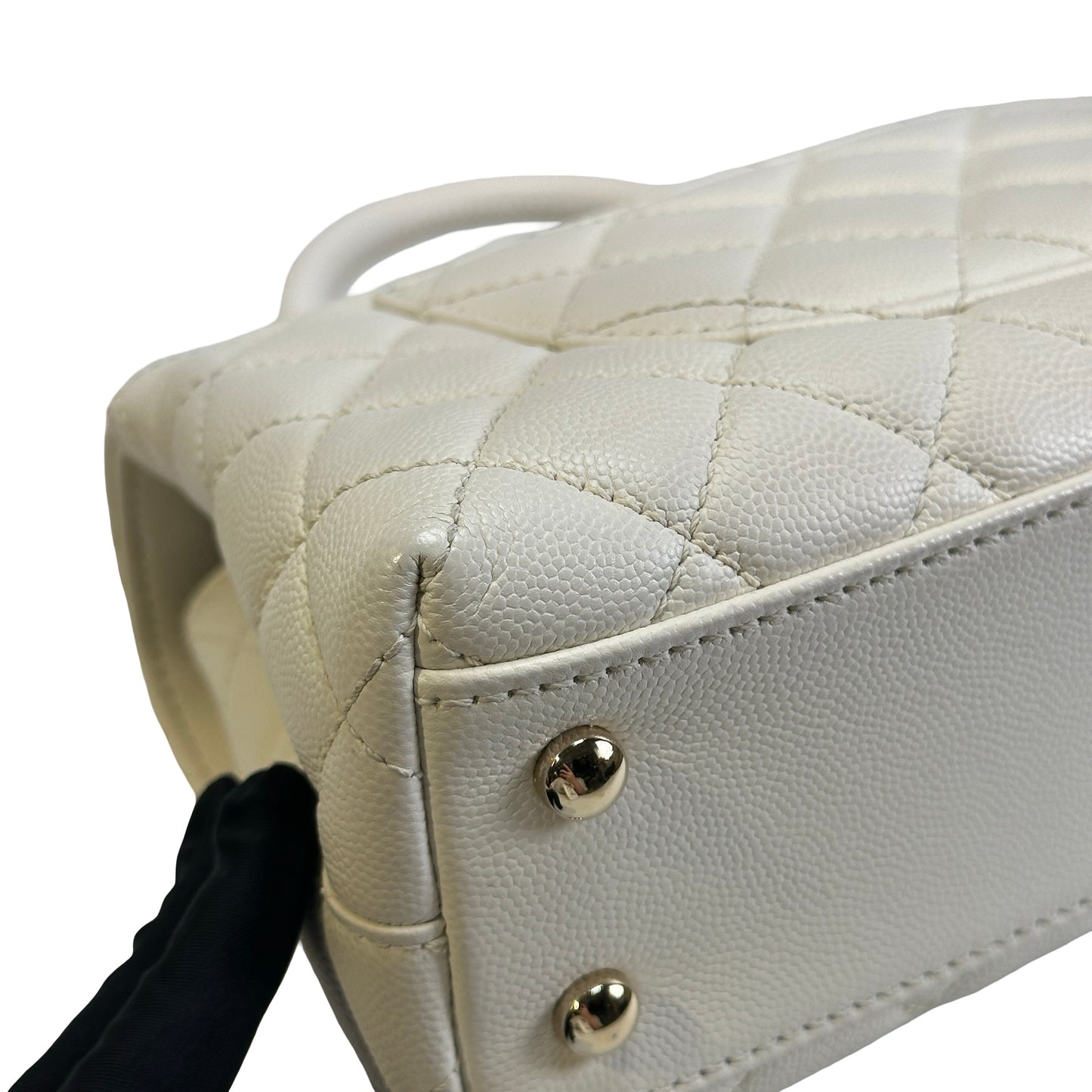 Used CHANEL Quilted Caviar Coco Handle Handbag White GHW